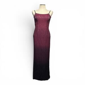 JMDC Vintage 90s Silk Beaded Gown Gradient Ombre Burgundy Purple Black Small
